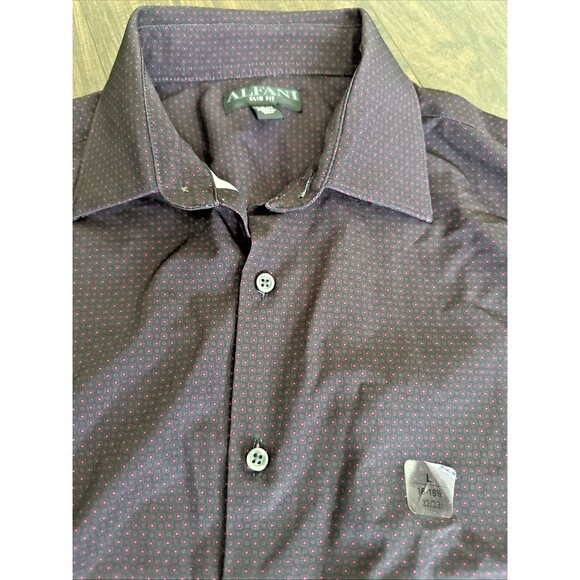 Alfani Mens Slim-Fit 4-Way Stretch Geo-Print Dress Shirt Black Red 16-16.5/32-33 - Picture 3 of 6